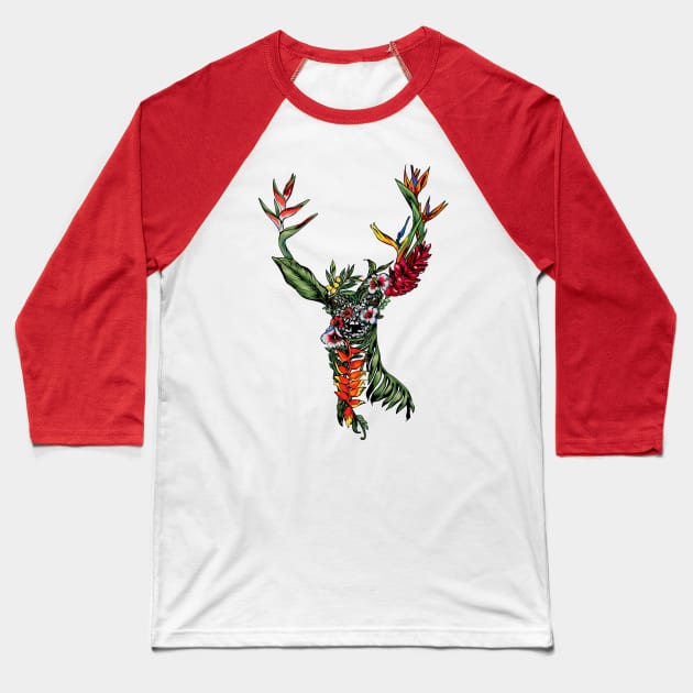 Tropical Deer Baseball T-Shirt by huebucket